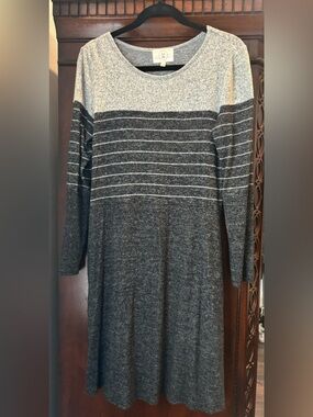 Two-Tone Gray Stripe Sweater Dress